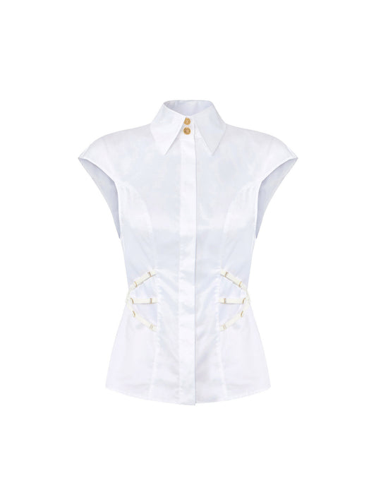 Cotton poplin shirt with elastic straps