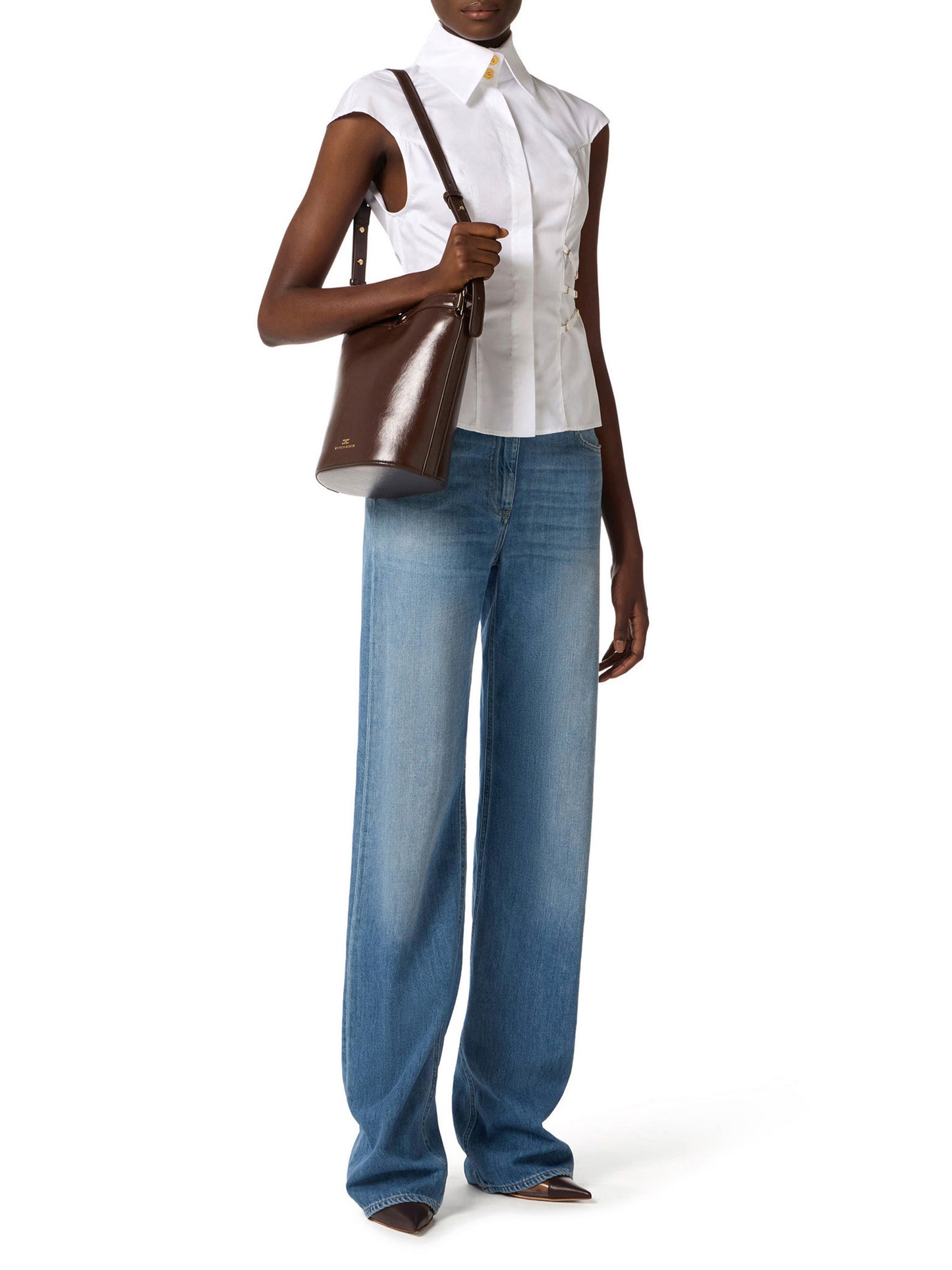 Cotton poplin shirt with elastic straps