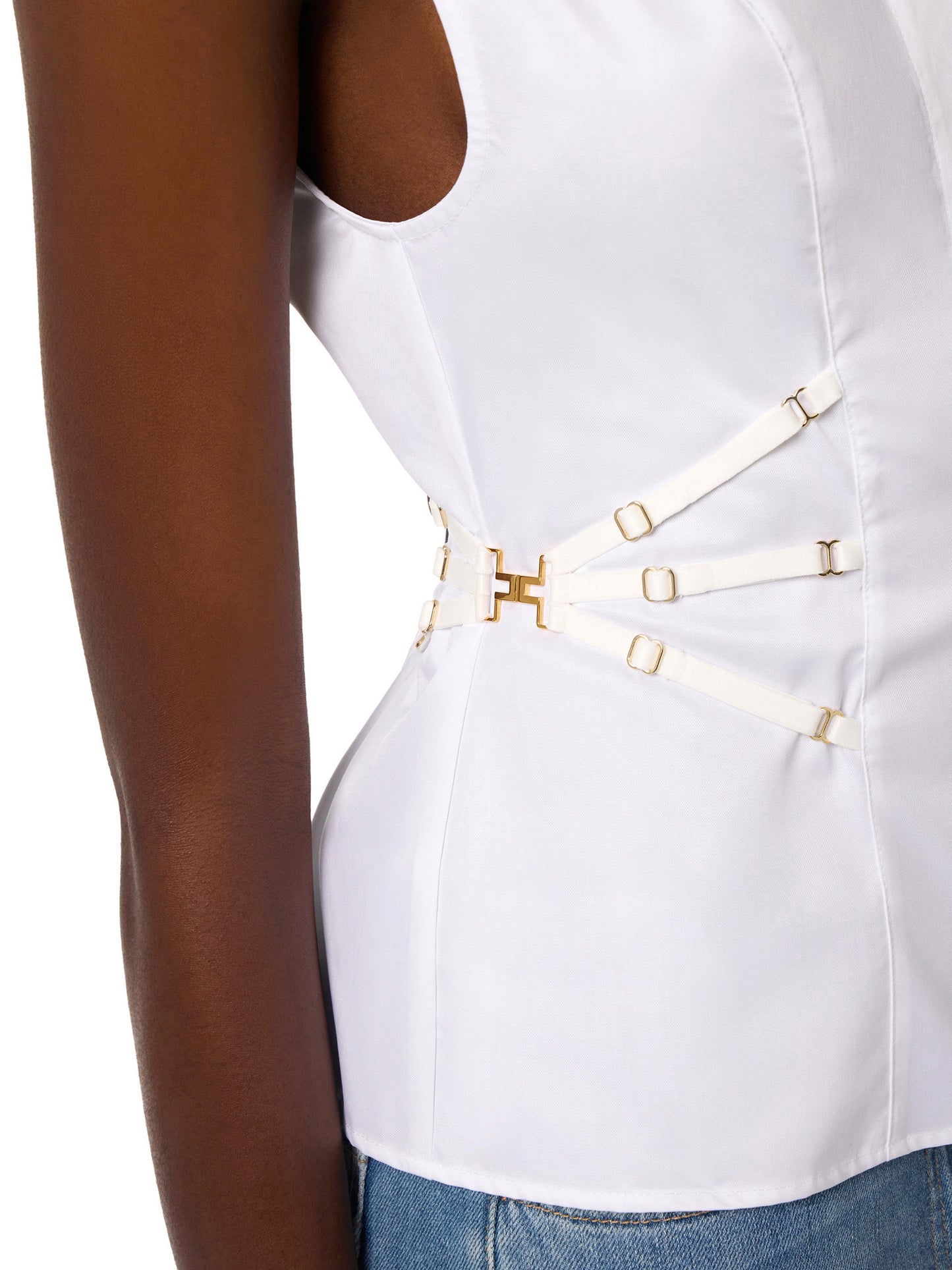 Cotton poplin shirt with elastic straps