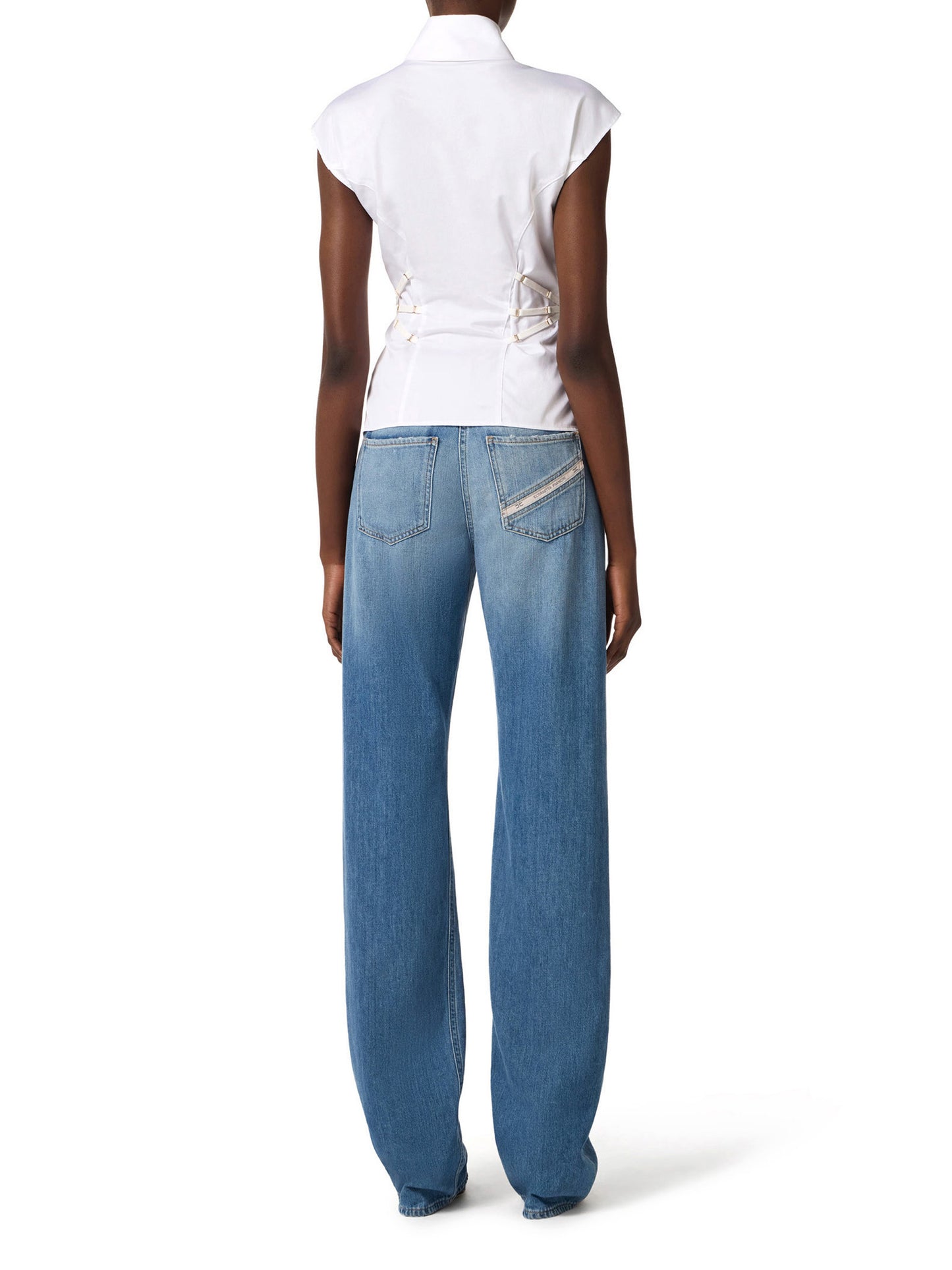 Cotton poplin shirt with elastic straps