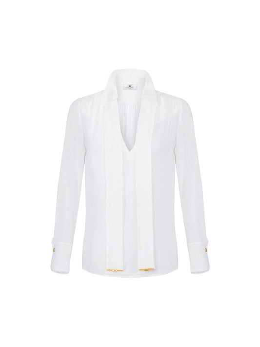 Blouse in viscose georgette fabric with sash belt