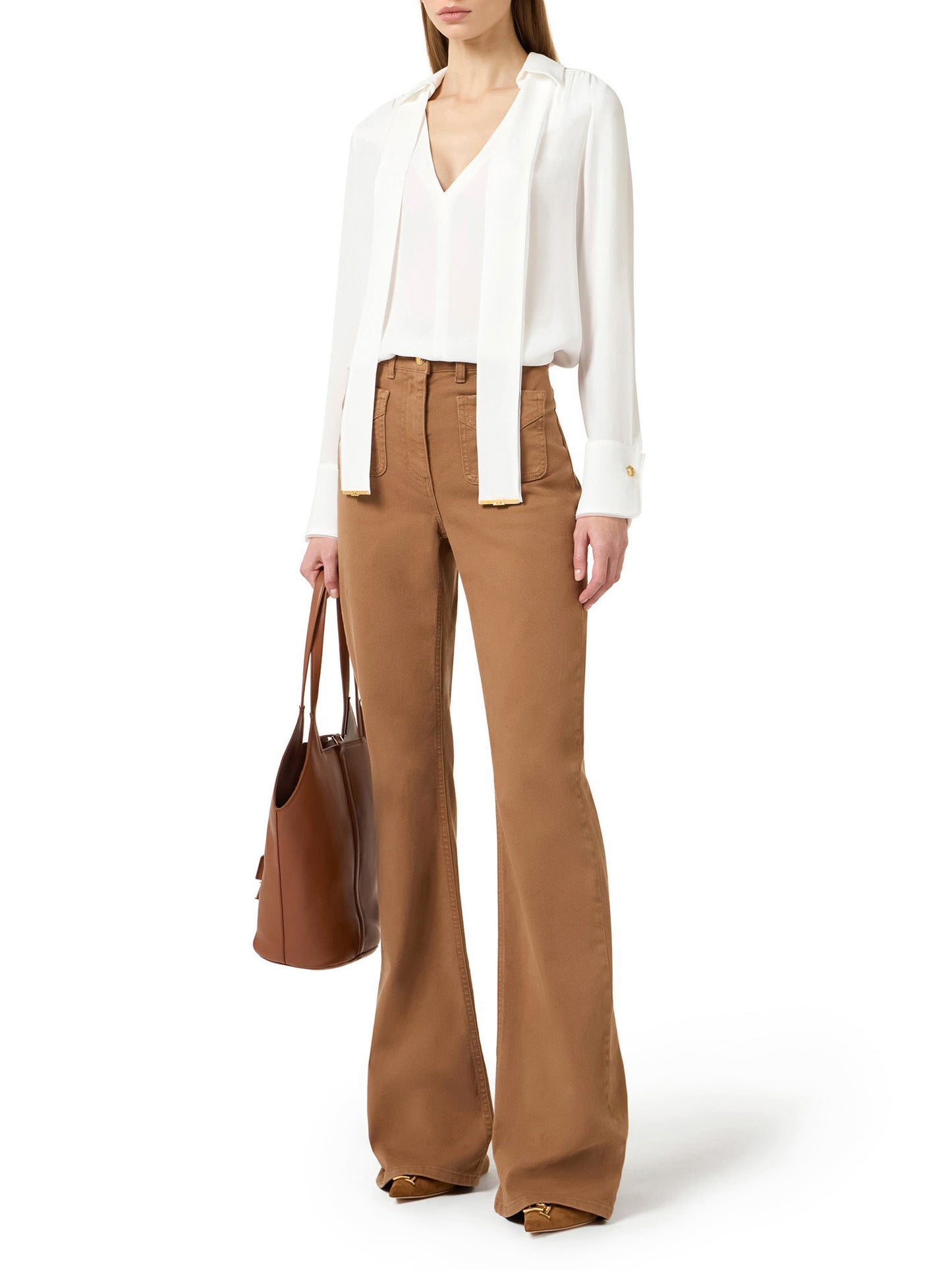 Blouse in viscose georgette fabric with sash belt