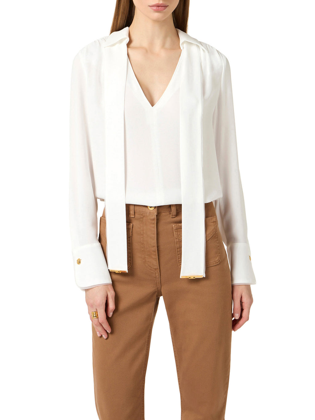 Blouse in viscose georgette fabric with sash belt