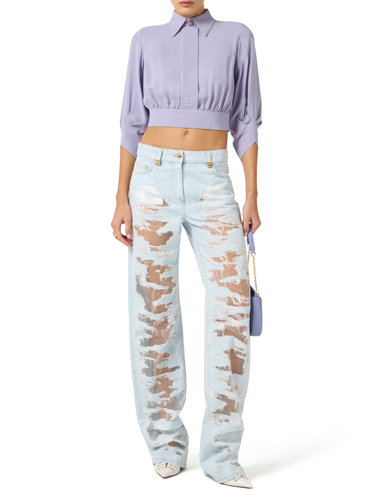 Blouse in georgette fabric with sash belt