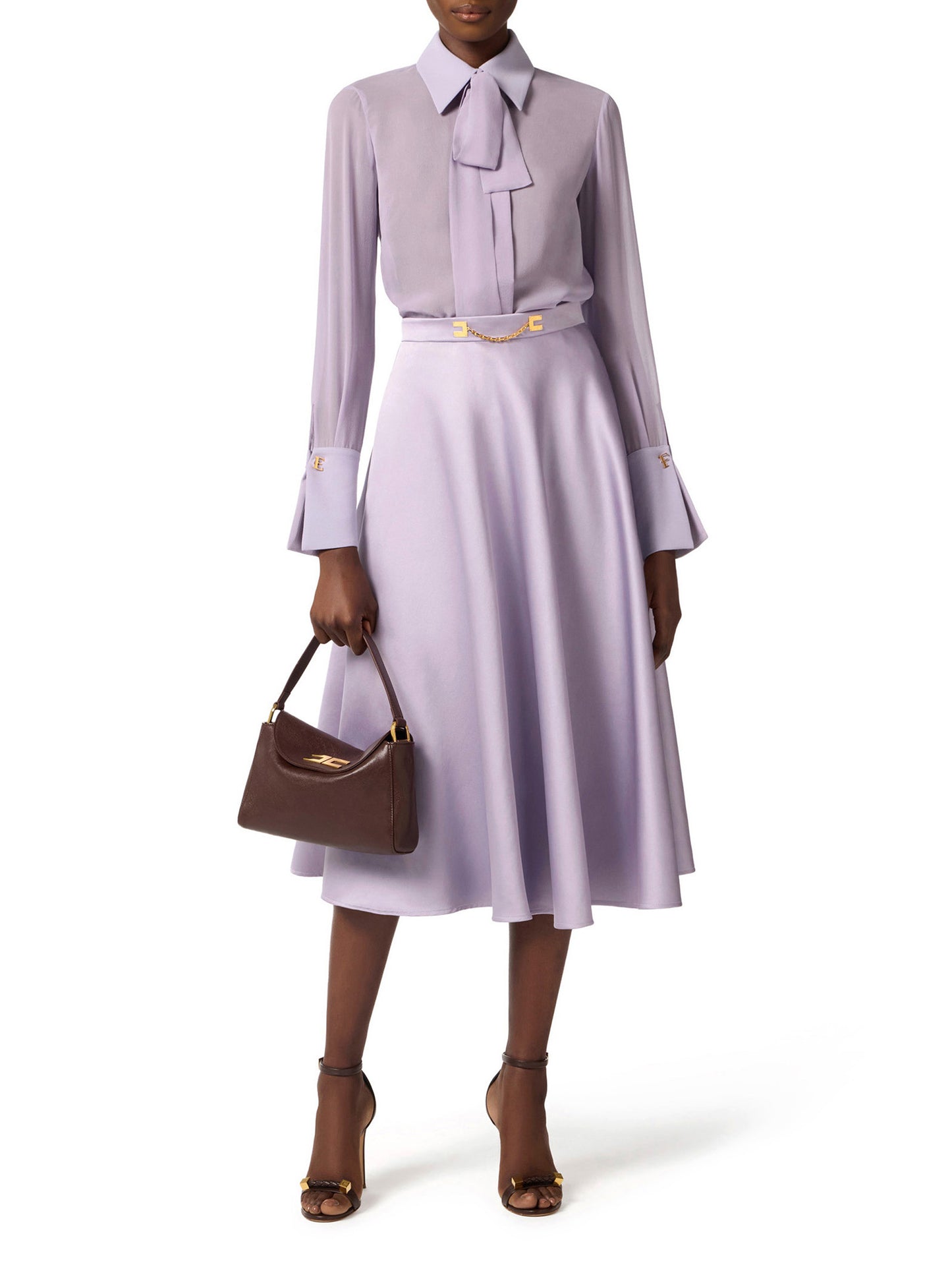 Blouse in georgette and crêpe fabrics with sash belt