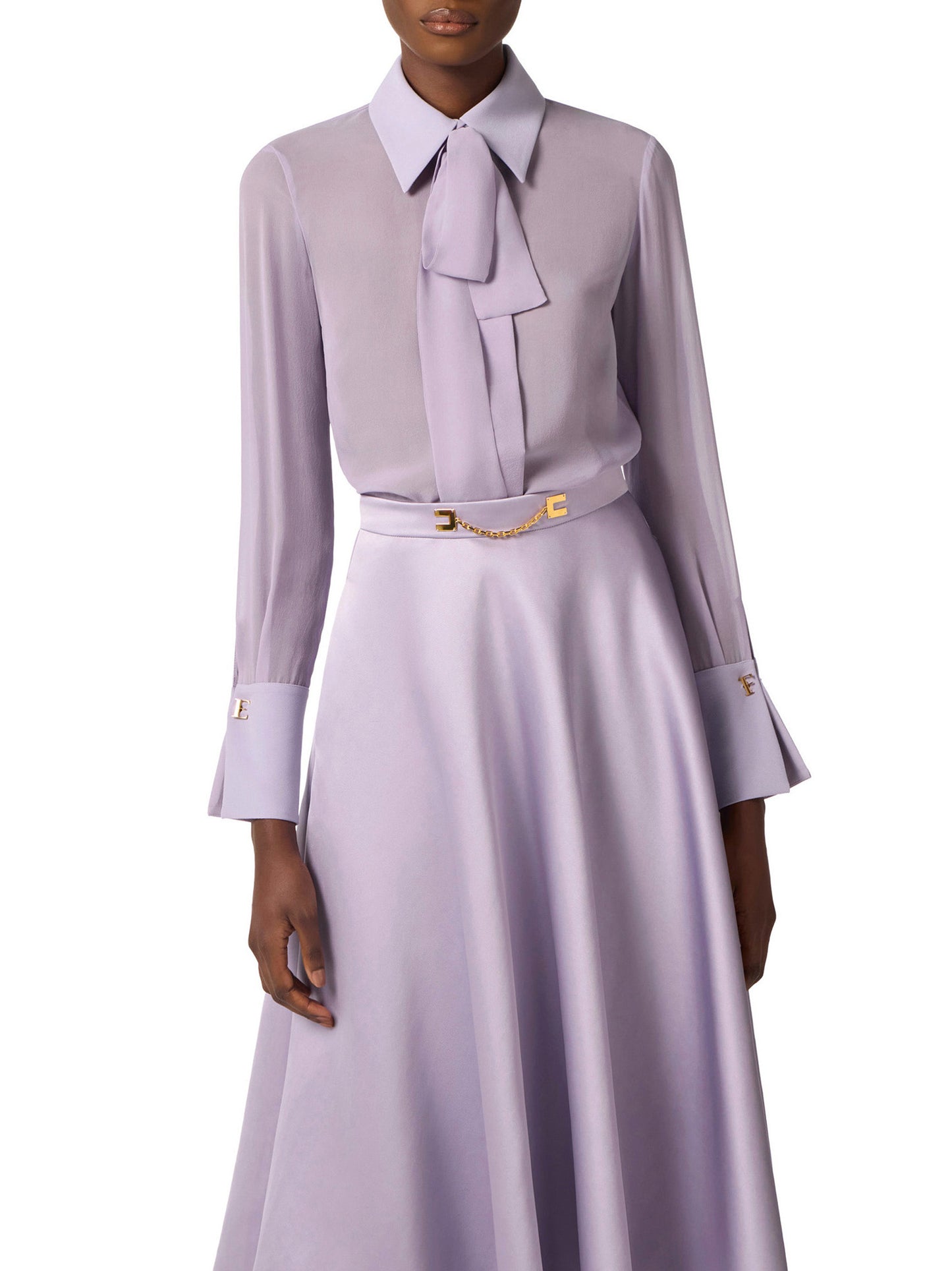 Blouse in georgette and crêpe fabrics with sash belt