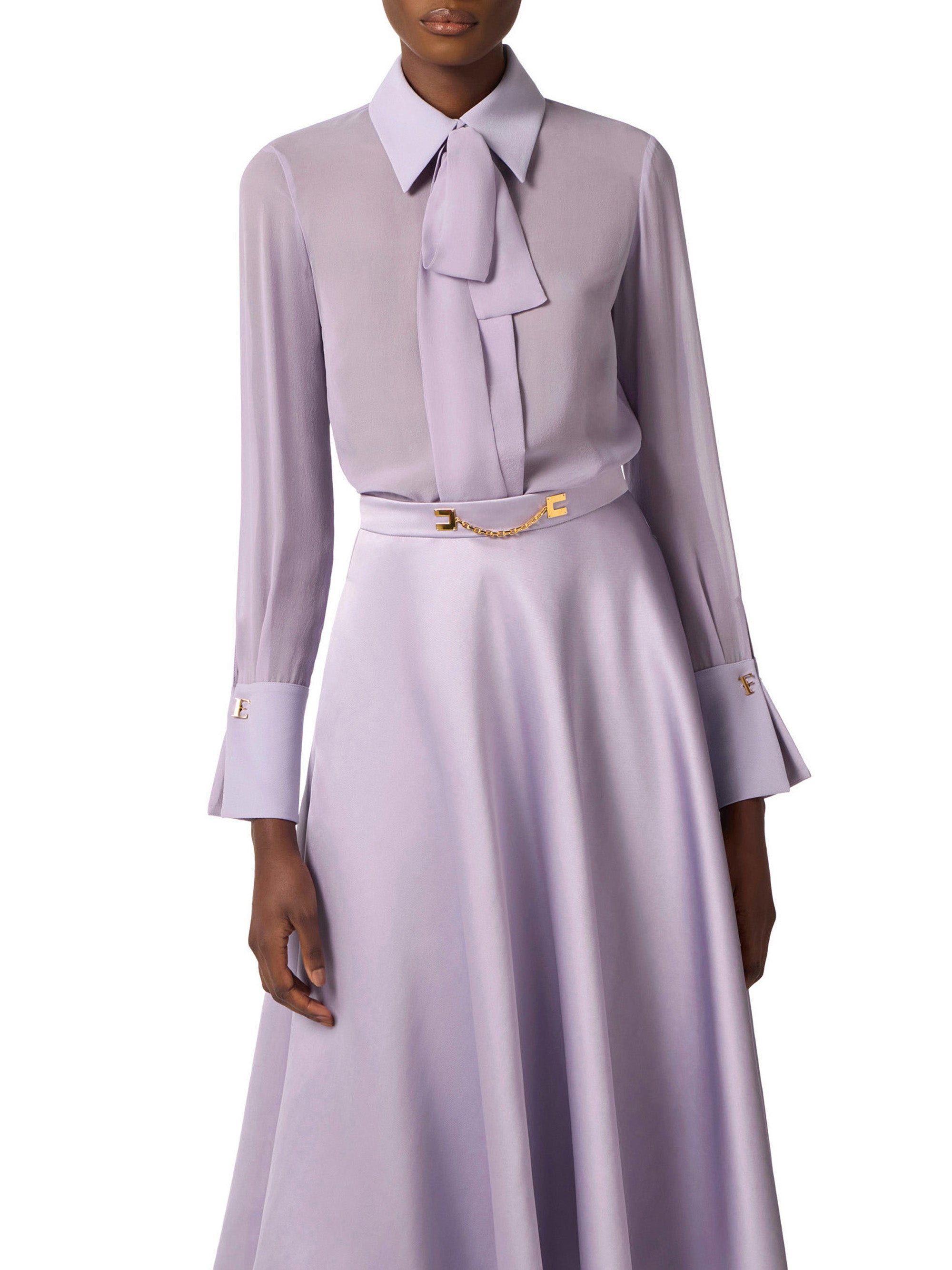 Blouse in georgette and crêpe fabrics with sash belt