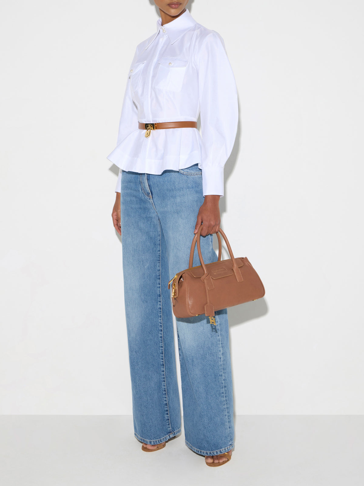 Cotton poplin shirt with flounce