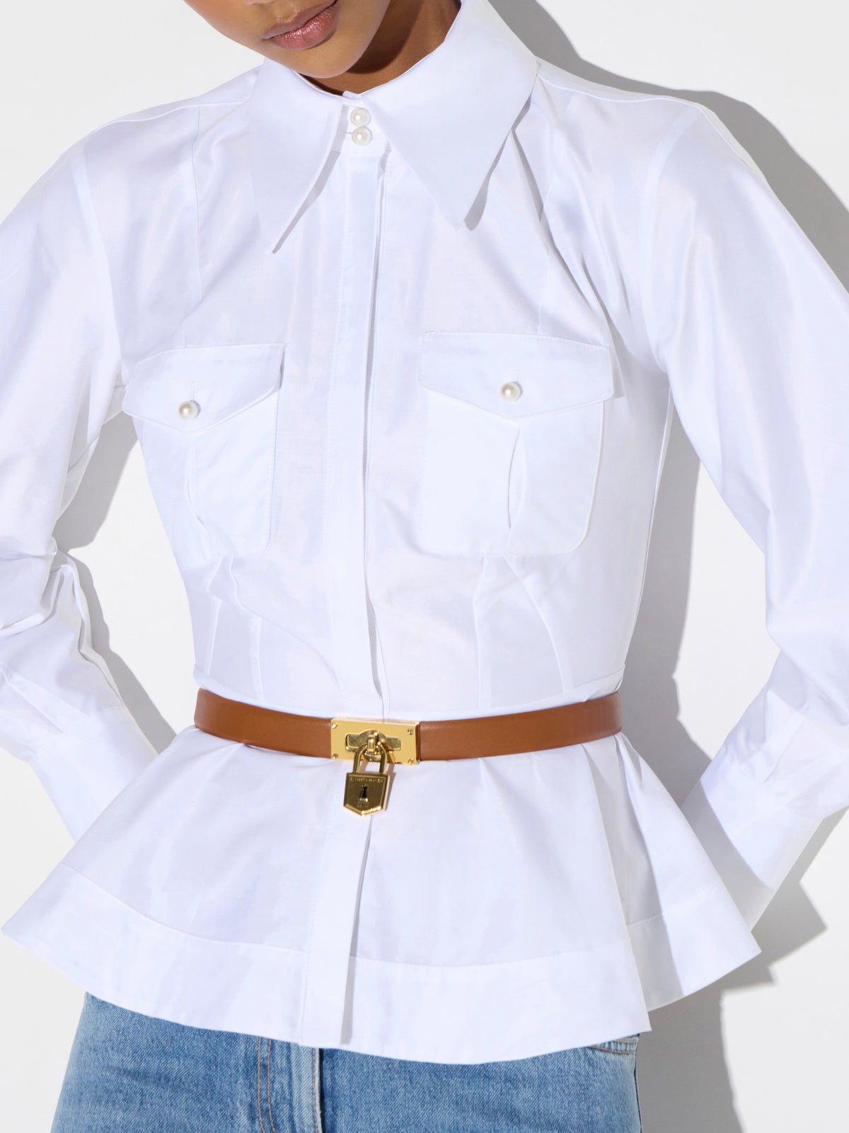 Cotton poplin shirt with flounce