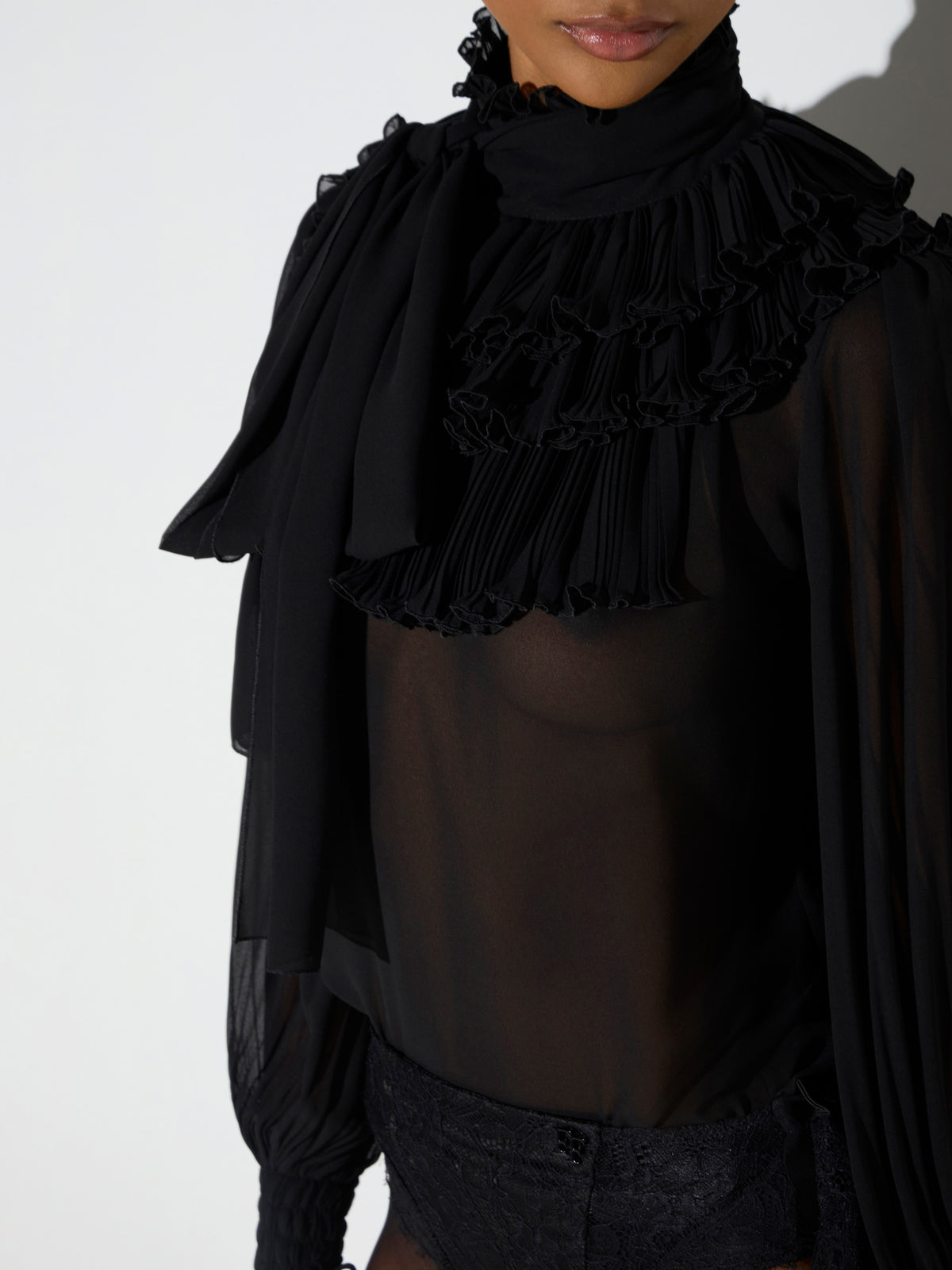 Blouse in georgette fabric with sash