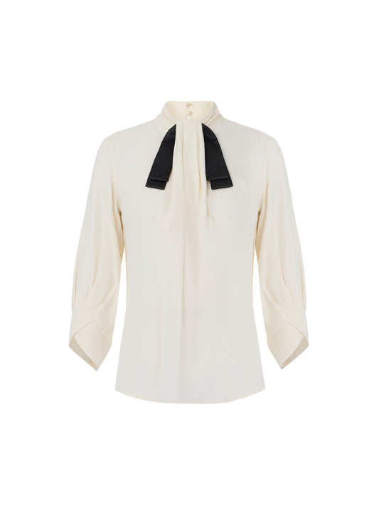 Blouse in georgette fabric with bow-tie