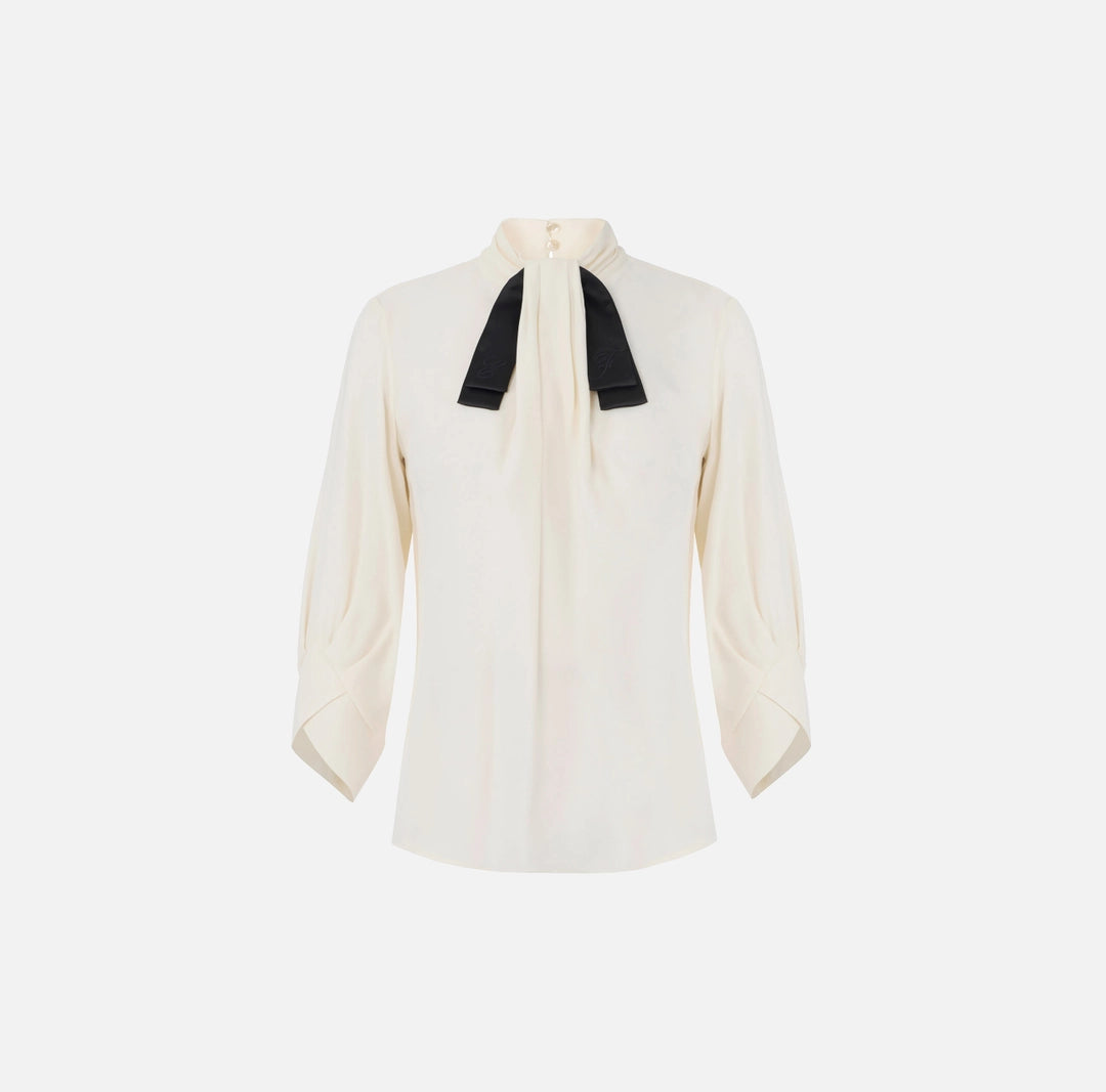 Blouse in georgette fabric with bow-tie