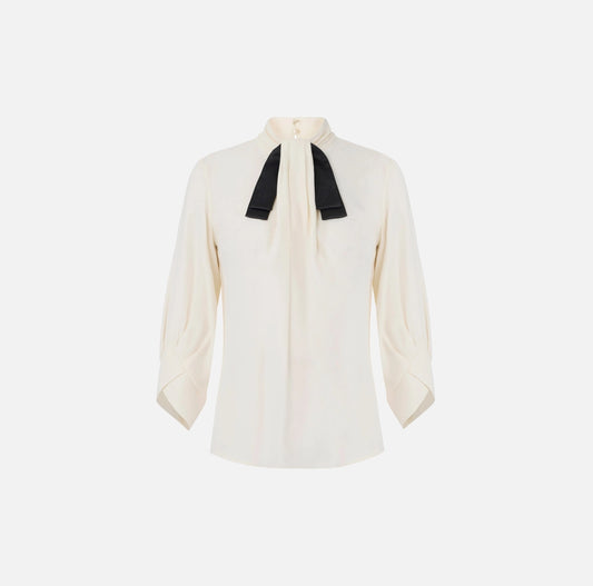 Blouse in georgette fabric with bow-tie