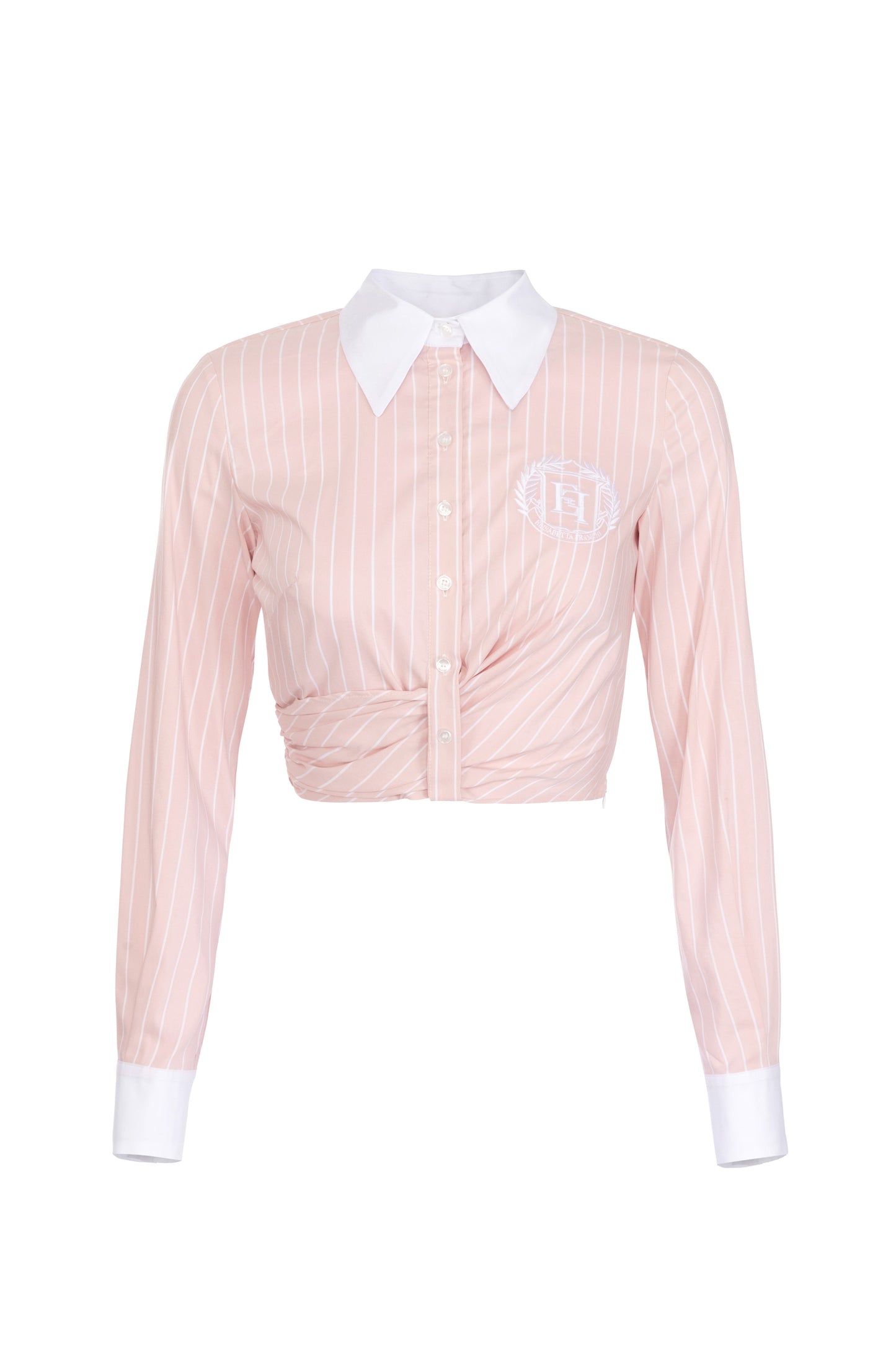 Striped cropped poplin shirt with draping