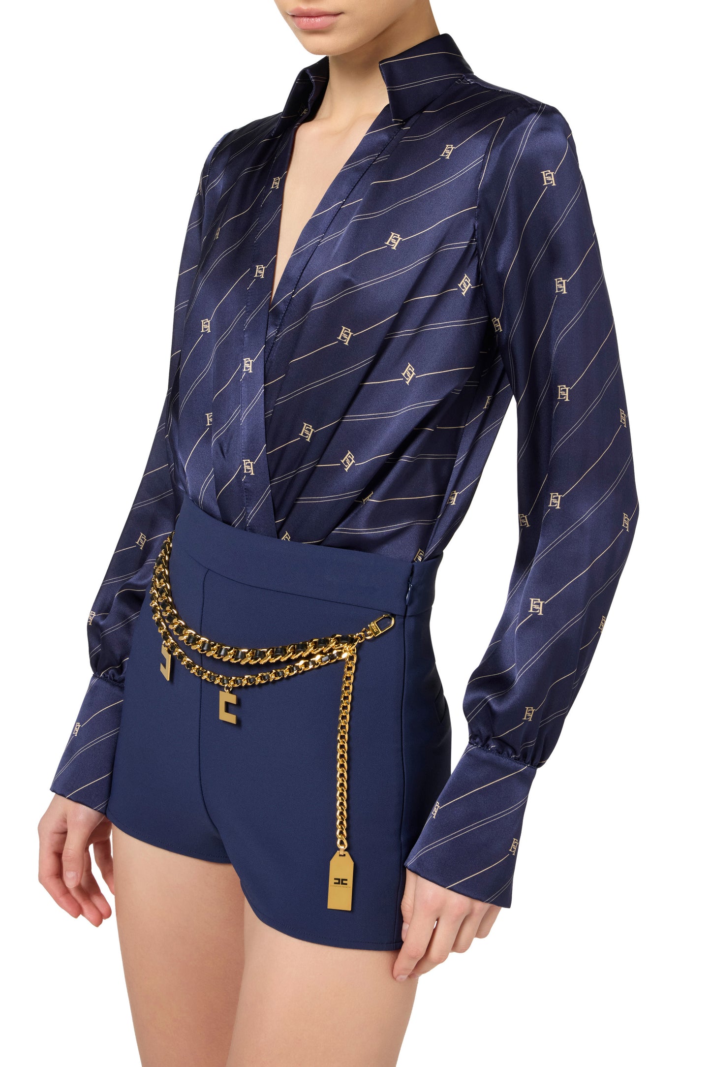 Bodysuit-style printed blouse in georgette fabric