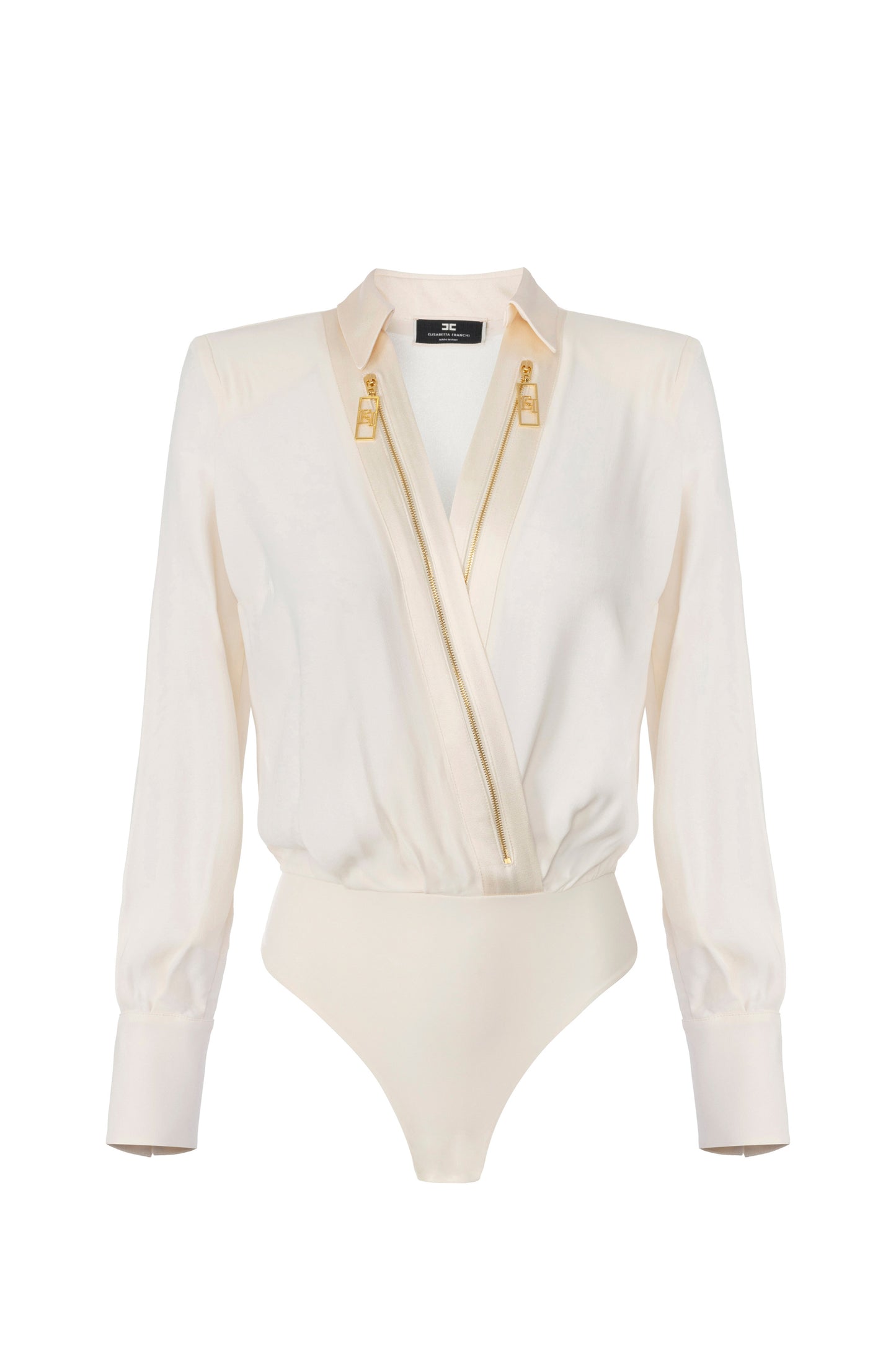 Bodysuit-style blouse in georgette and satin fabrics with zip