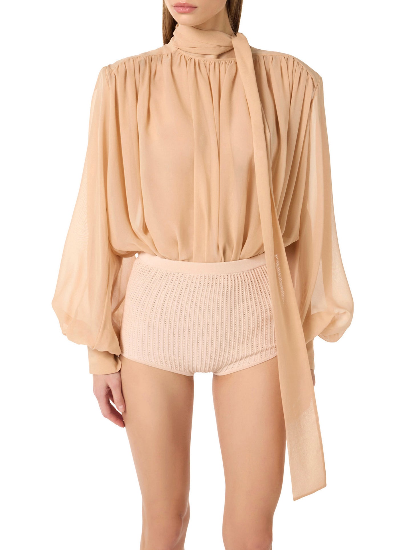 Bodysuit in silk georgette fabric with sash