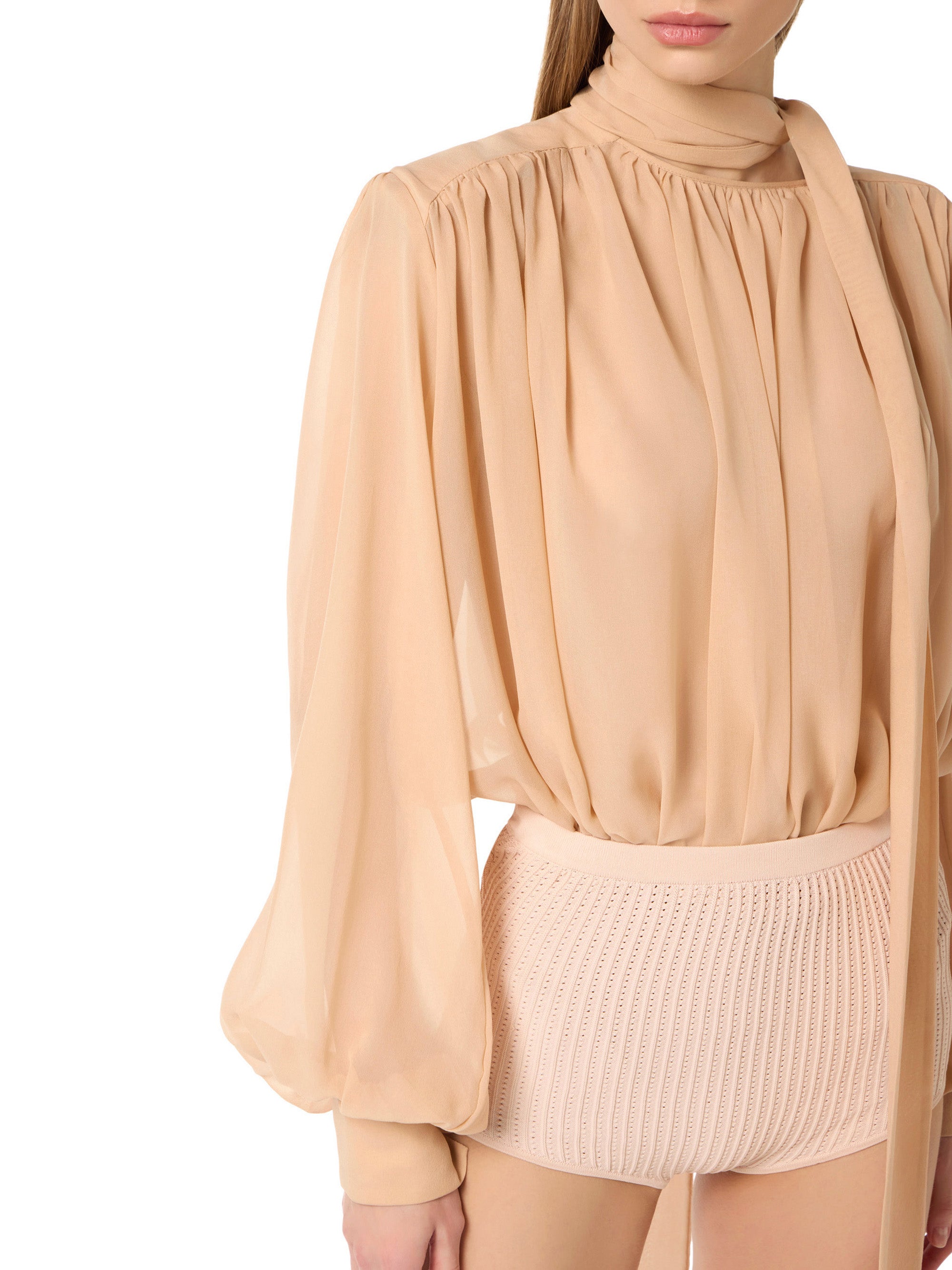 Bodysuit in silk georgette fabric with sash