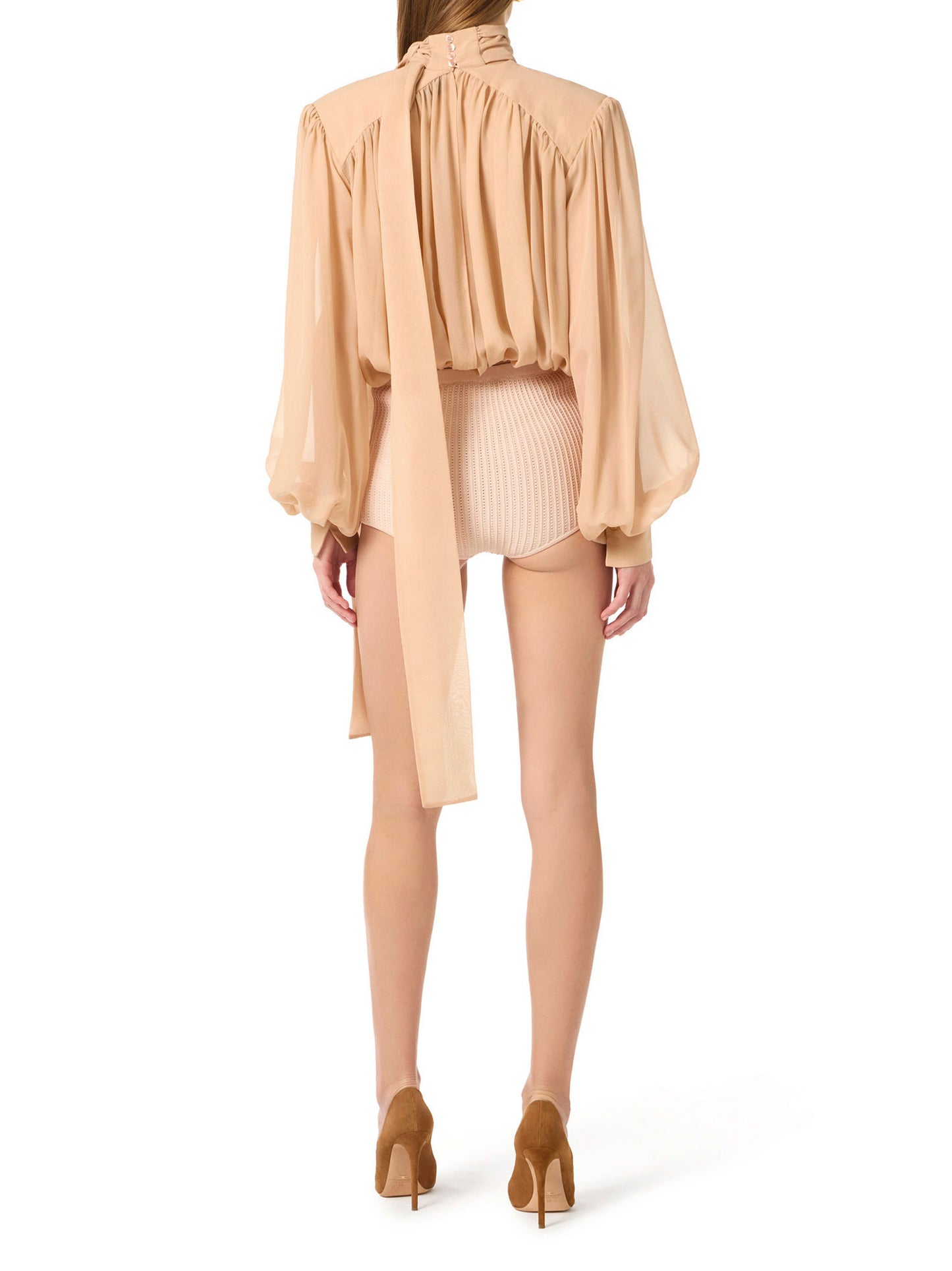 Bodysuit in silk georgette fabric with sash