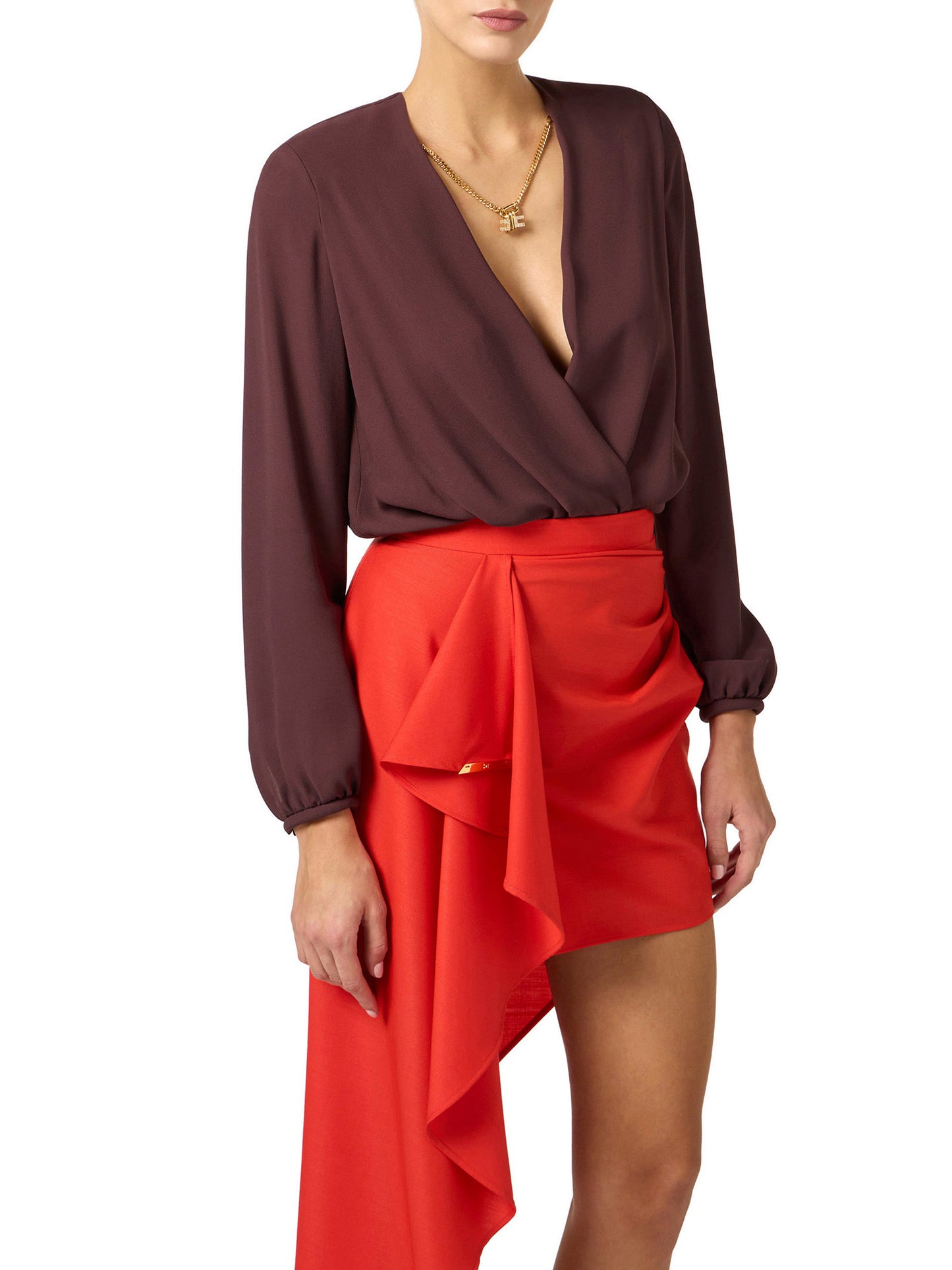 Bodysuit in viscose georgette fabric with necklace