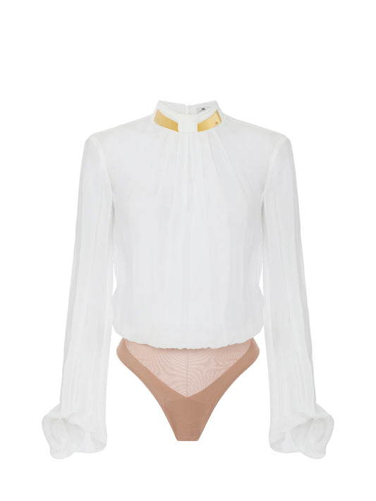 Bodysuit in georgette fabric with jewel collar