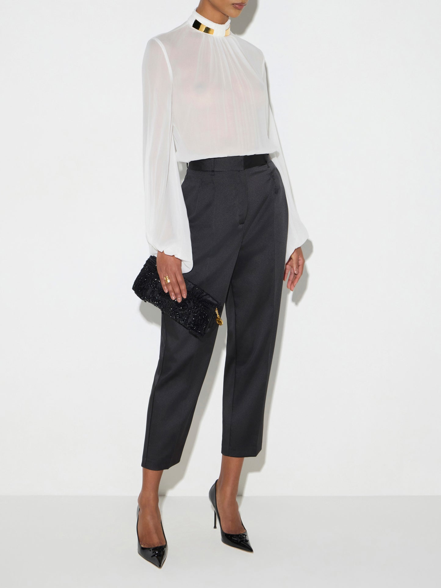 Bodysuit in georgette fabric with jewel collar
