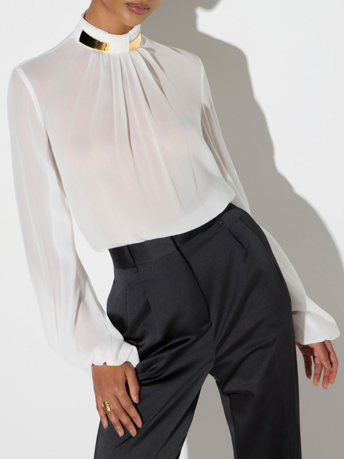 Bodysuit in georgette fabric with jewel collar