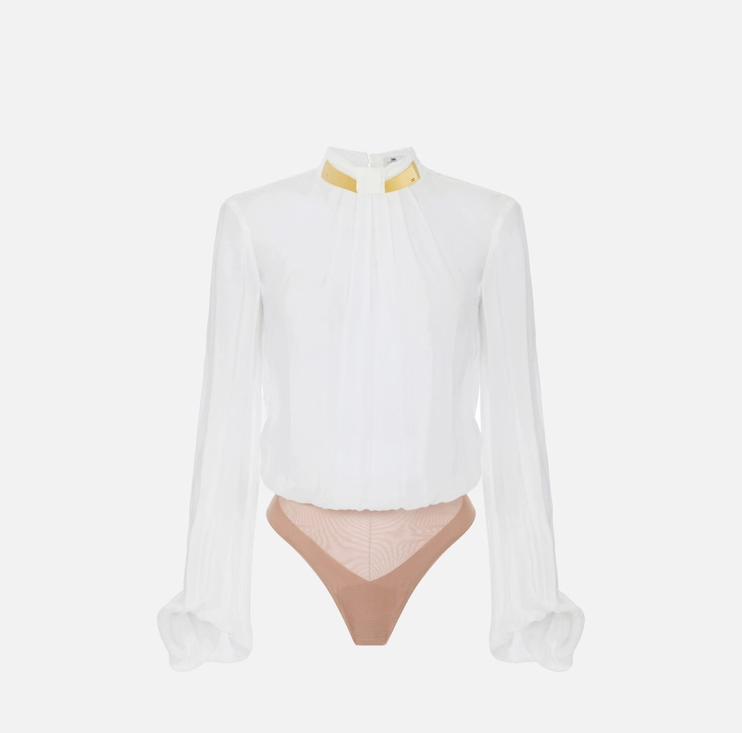 Bodysuit in georgette fabric with jewel collar