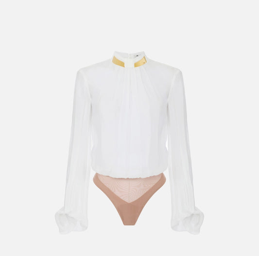 Bodysuit in georgette fabric with jewel collar