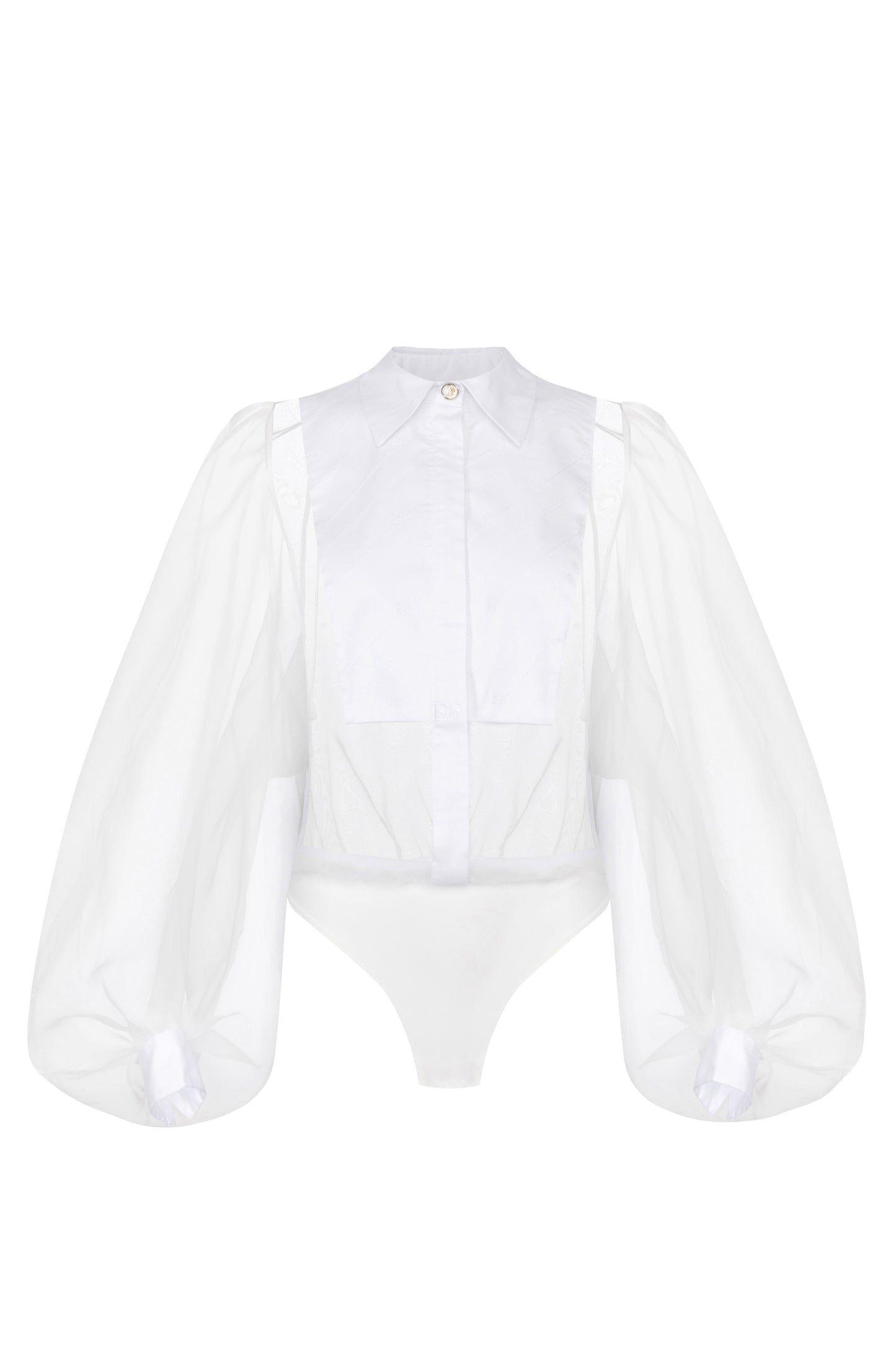 Bodysuit-style blouse in organza fabric with bib