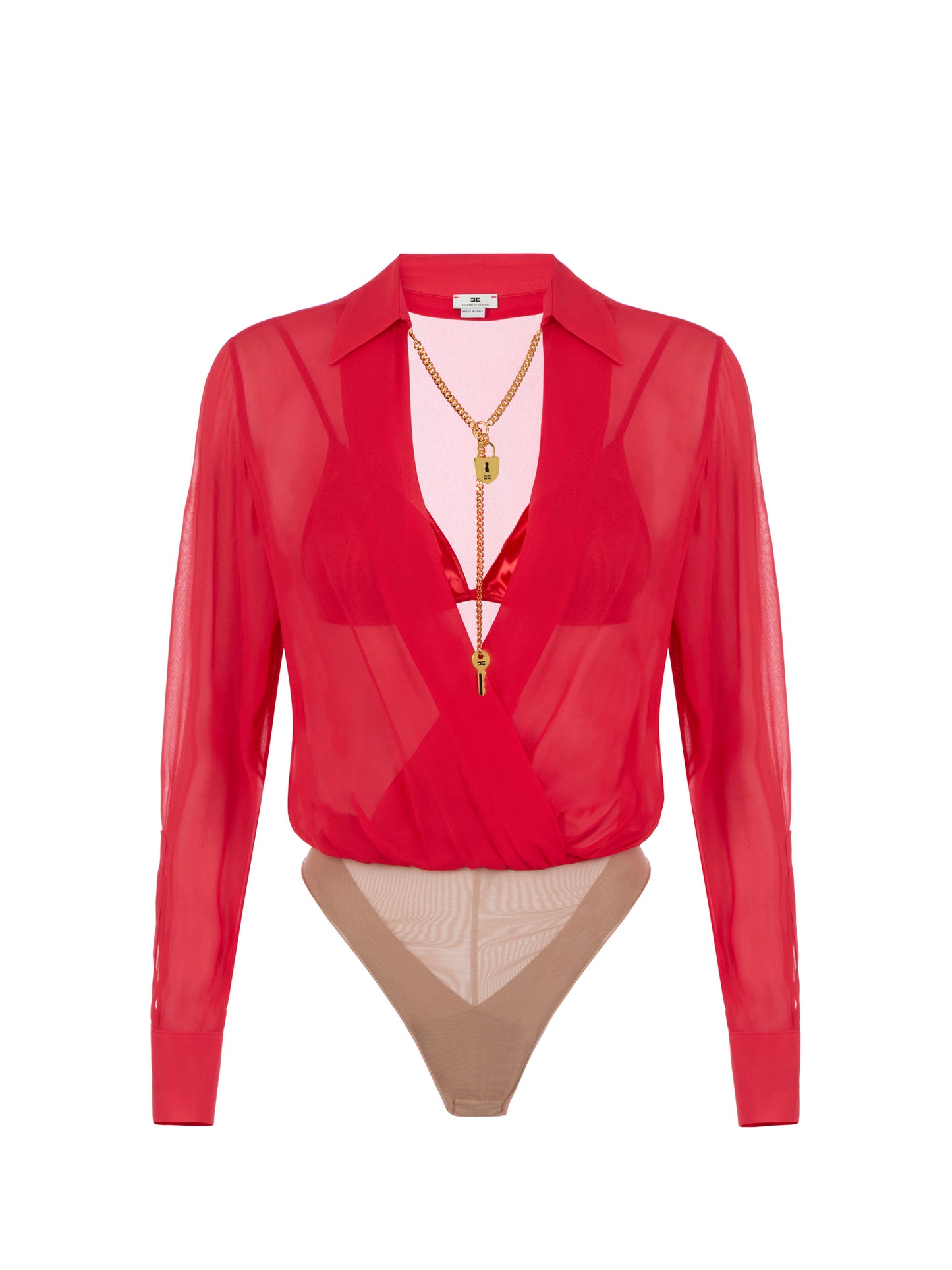 Bodysuit in georgette fabric with jewel chain