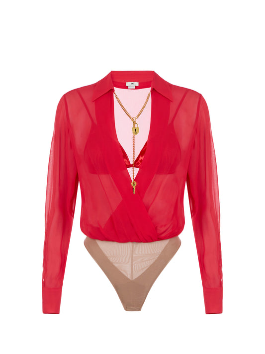 Bodysuit in georgette fabric with jewel chain