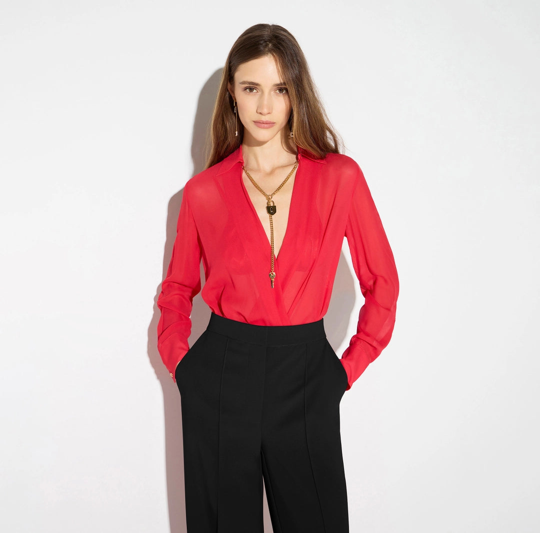 Bodysuit in georgette fabric with jewel chain