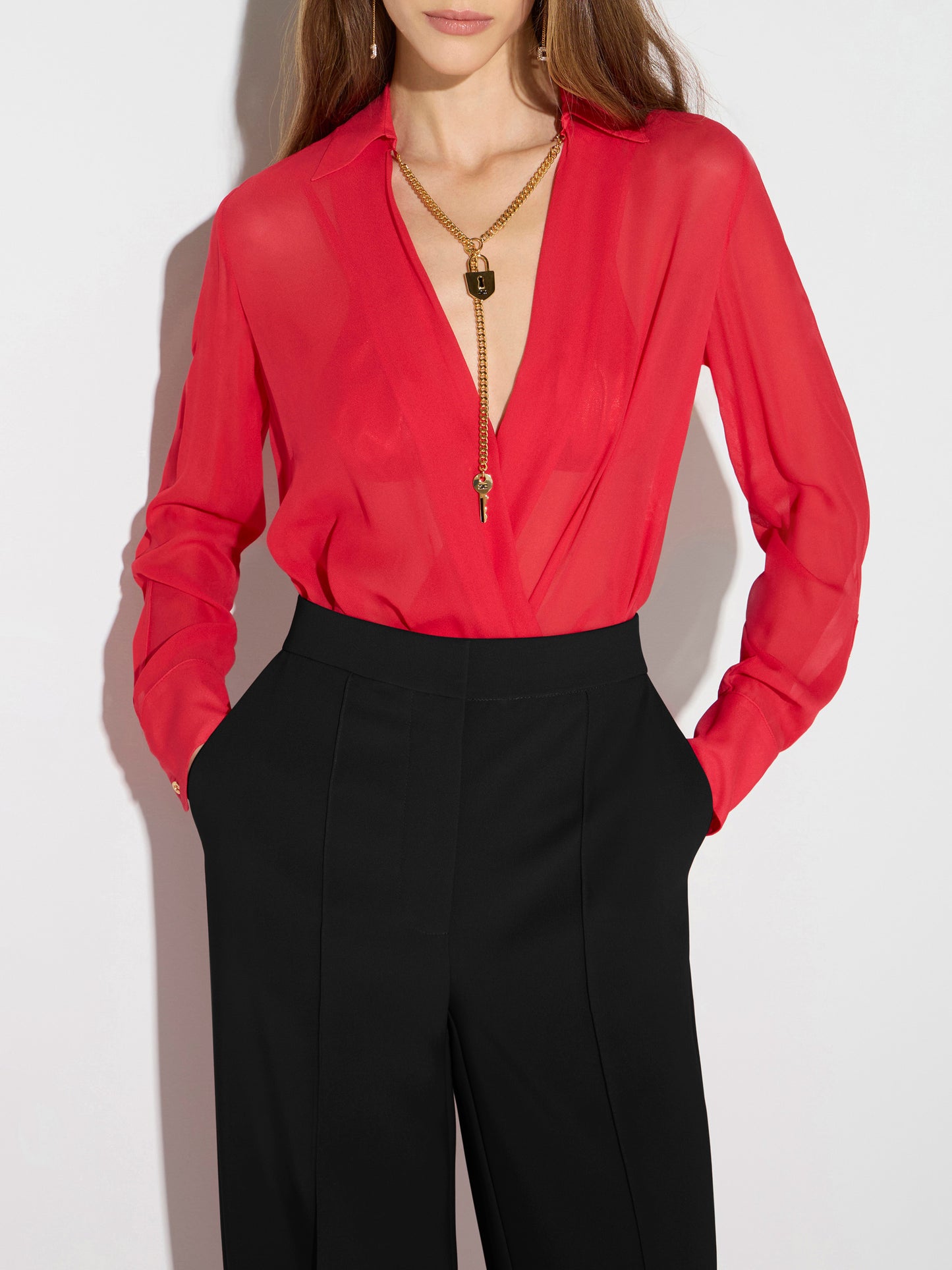 Bodysuit in georgette fabric with jewel chain
