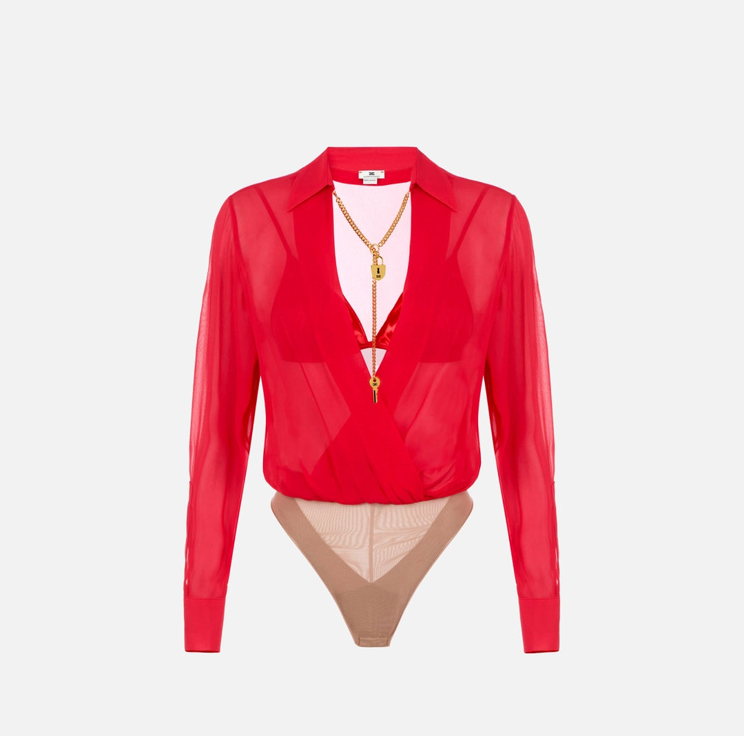 Bodysuit in georgette fabric with jewel chain