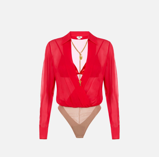 Bodysuit in georgette fabric with jewel chain