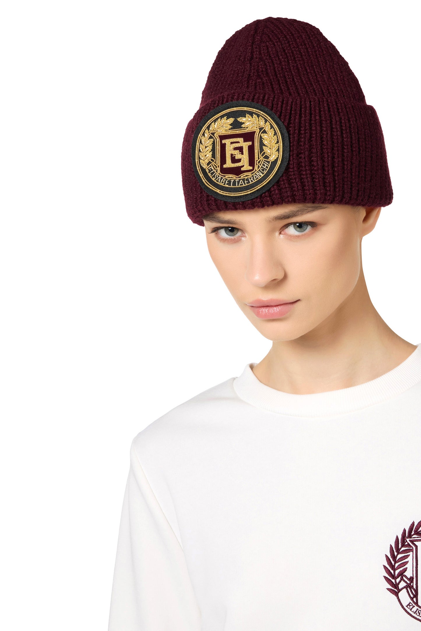 Wool beanie with logo patch