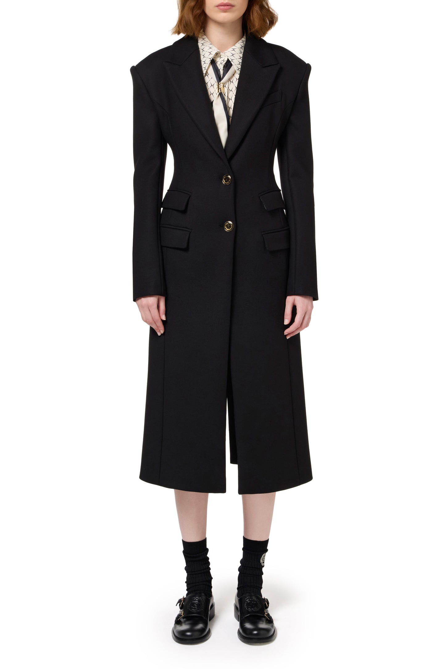 Tuxedo-style coat in crêpe fabric