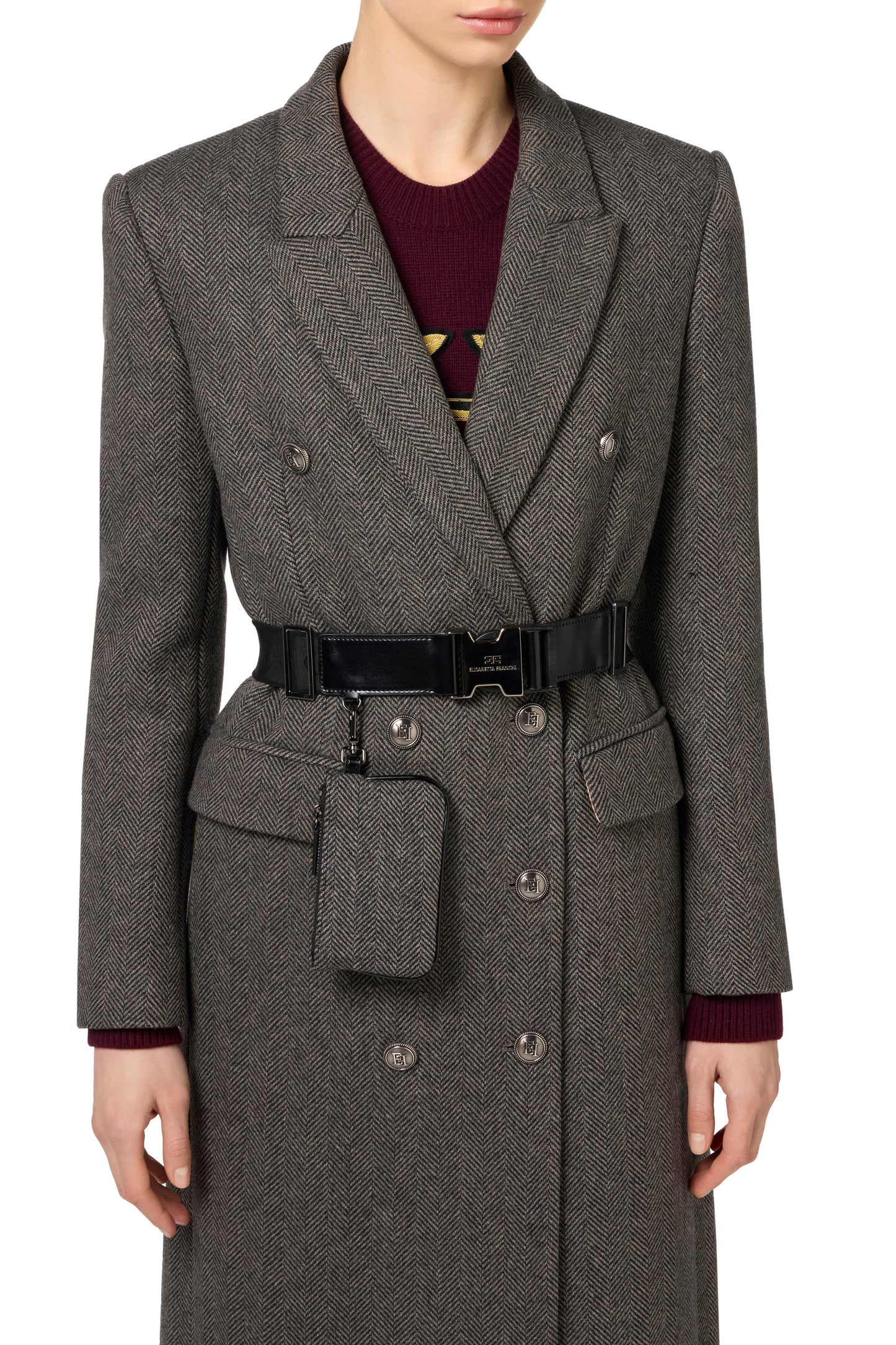 Wool blend double-breasted coat with utility belt