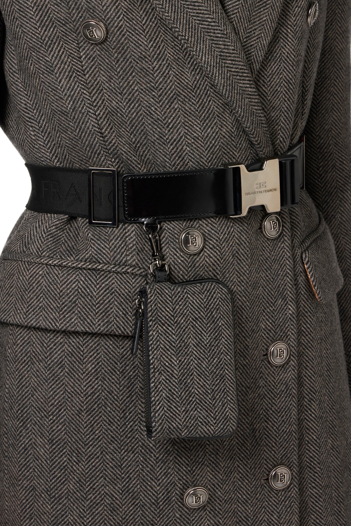 Wool blend double-breasted coat with utility belt