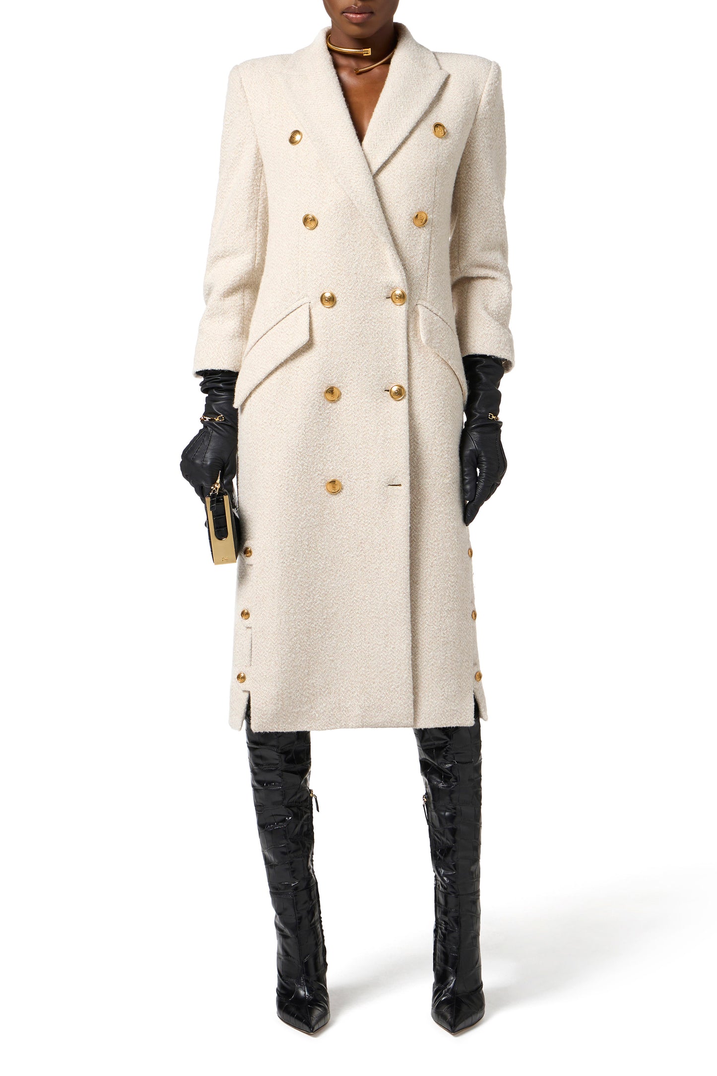 Coat in bouclé wool cloth