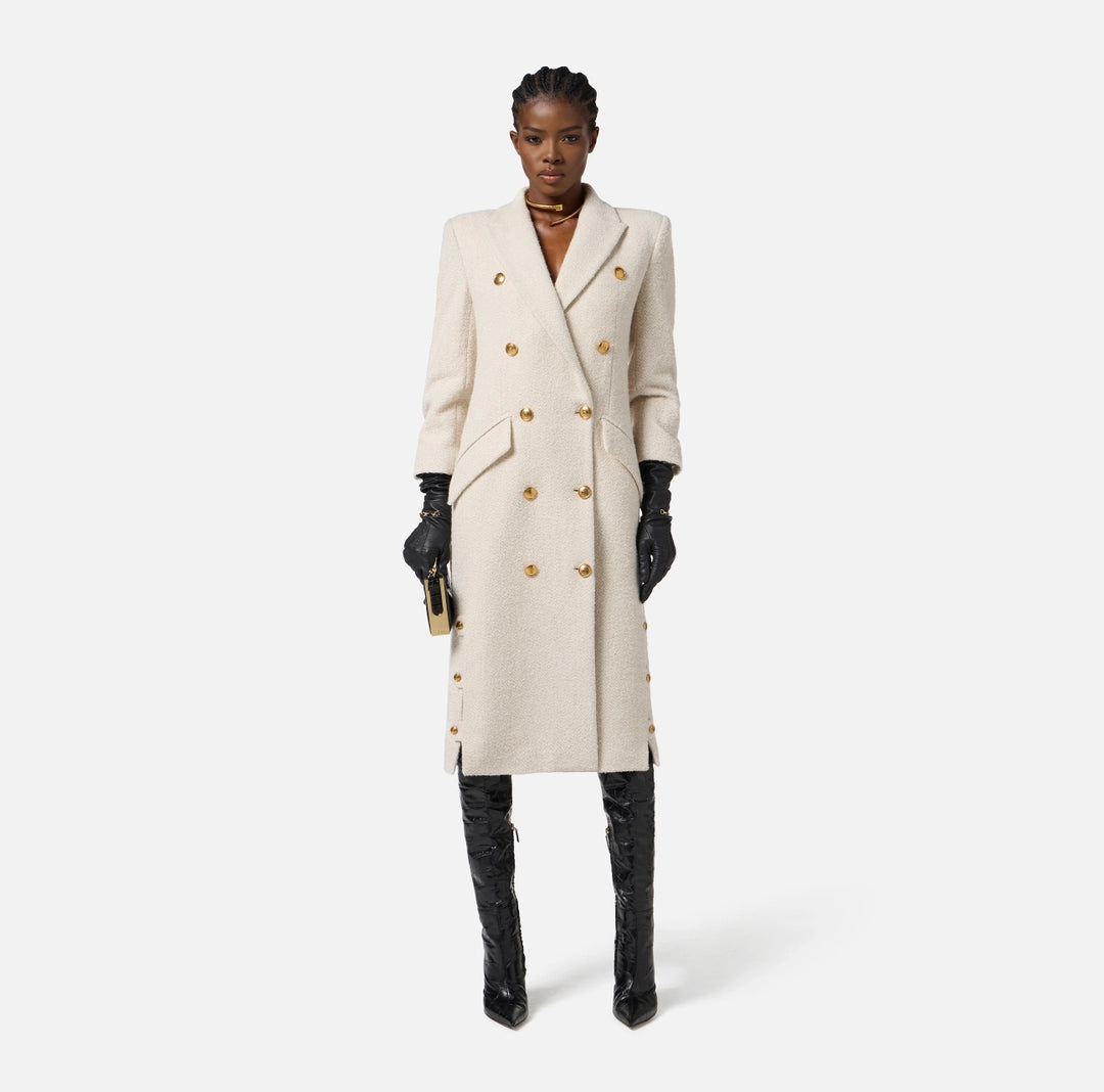 Coat in bouclé wool cloth