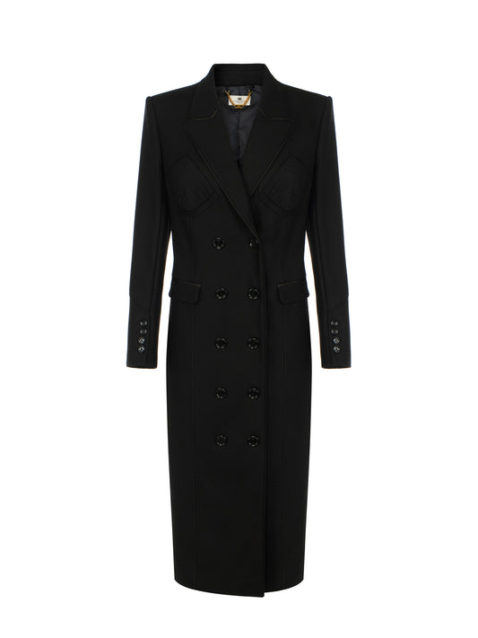 Coat in double layer crêpe fabric in Nero – luxury fashion at Meranesy