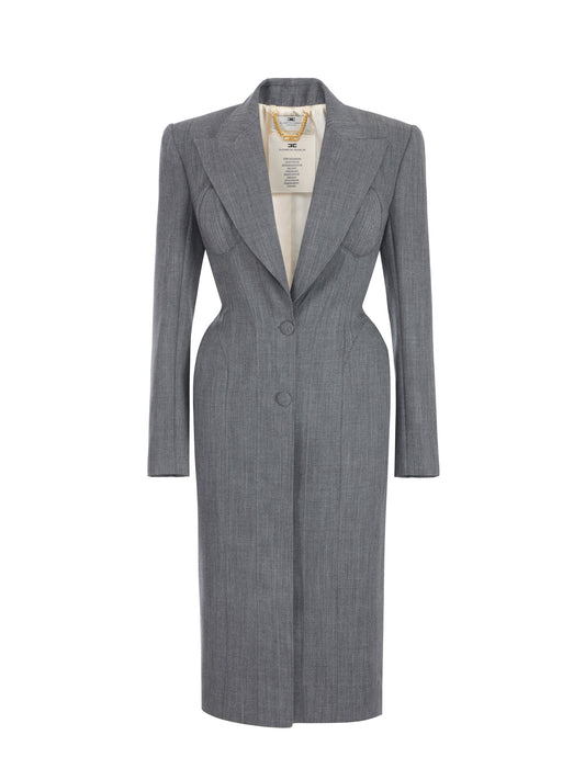 Wool bustier-style coat in Nero – luxury fashion at Meranesy