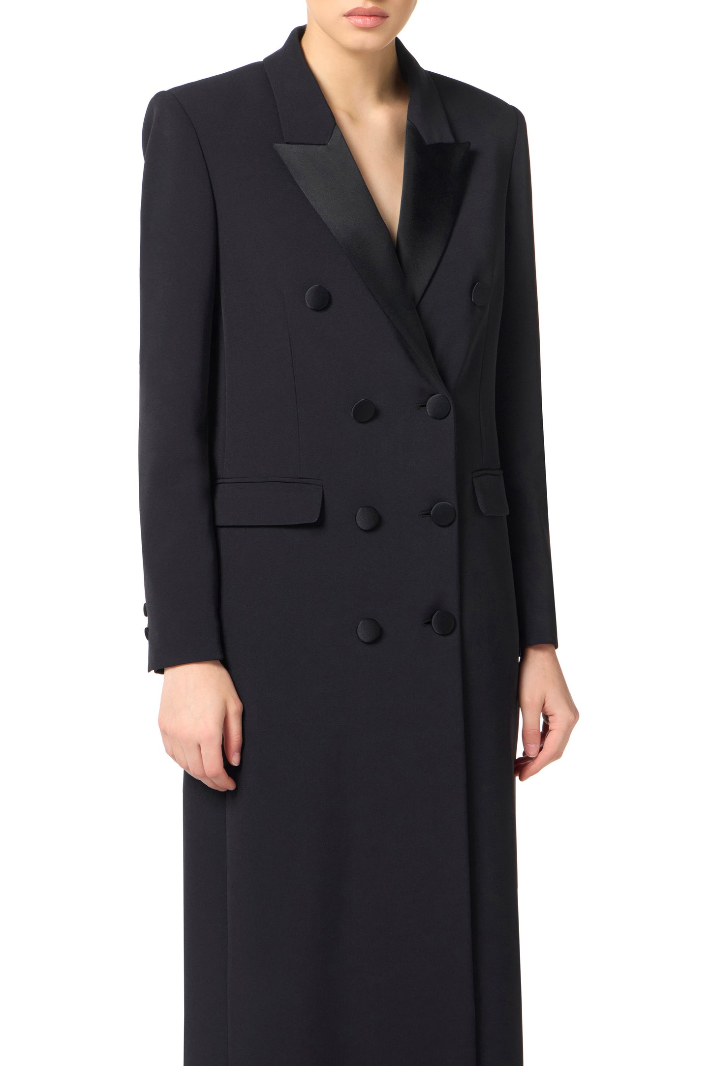 Lightweight crêpe coat with satin details