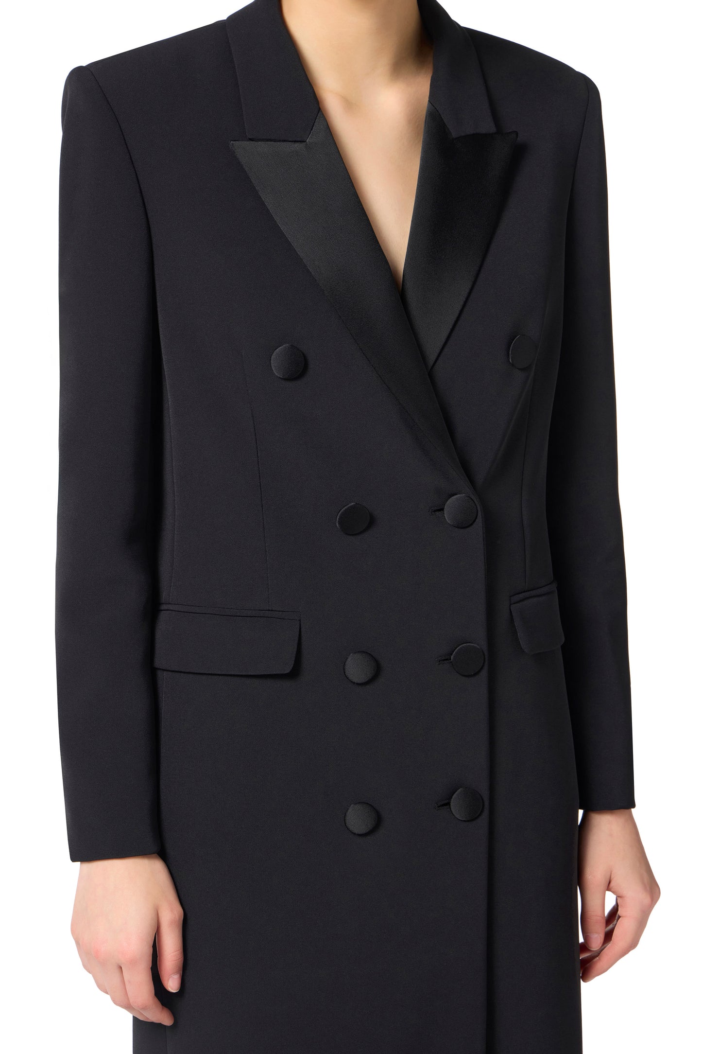 Lightweight crêpe coat with satin details