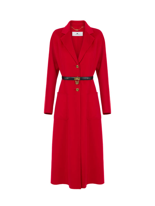 Coat in double cloth with belt