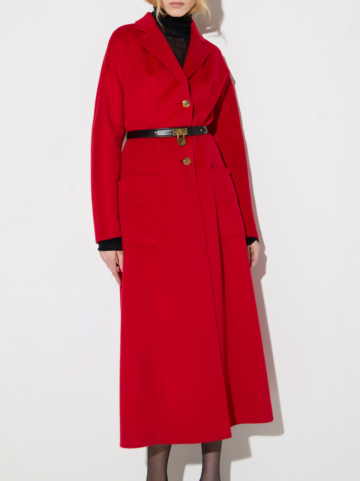 Coat in double cloth with belt