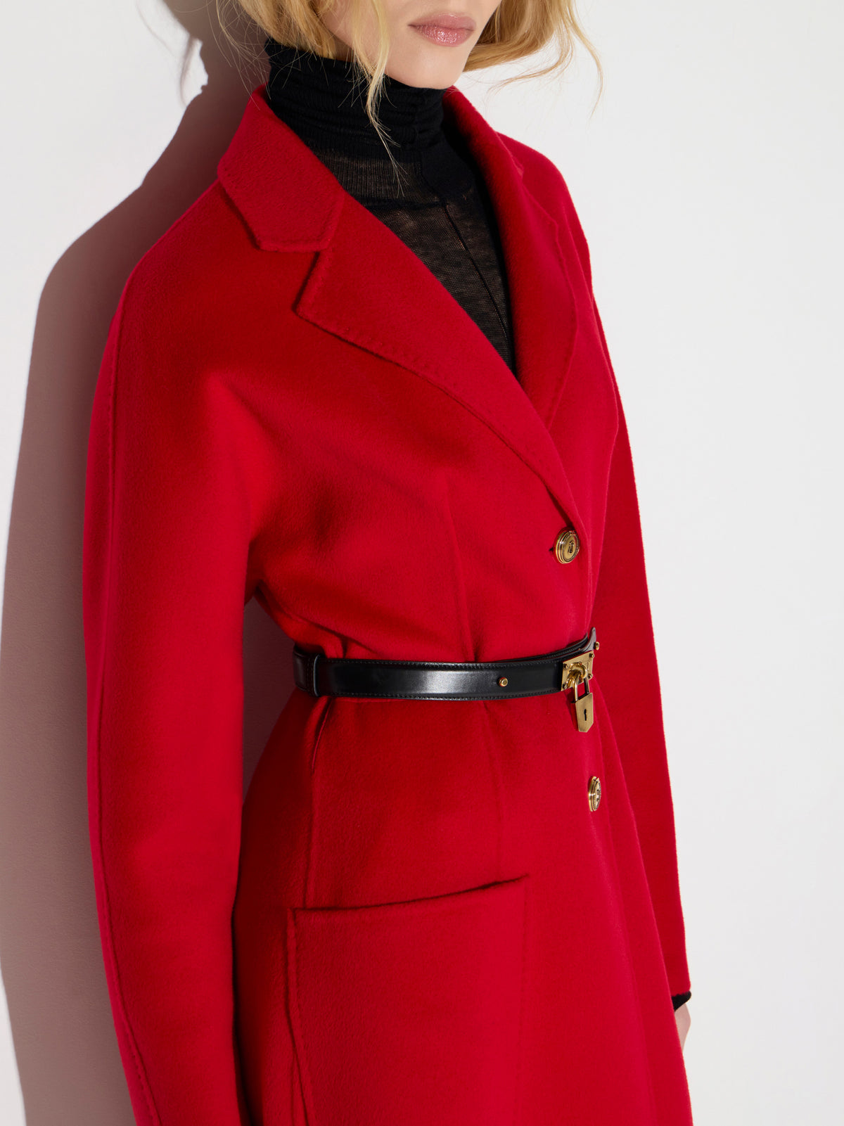 Coat in double cloth with belt