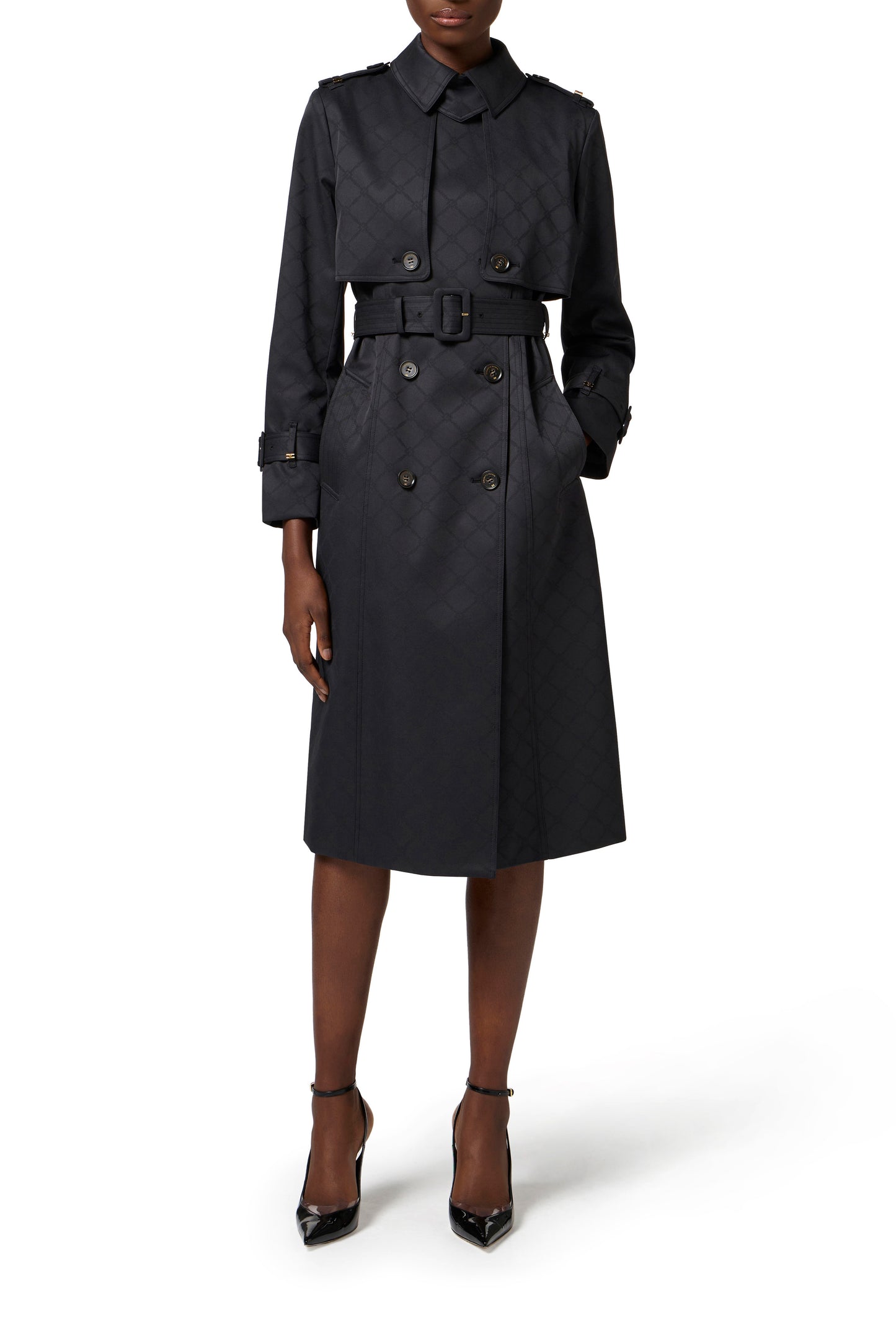 Trench coat in jacquard technical fabric